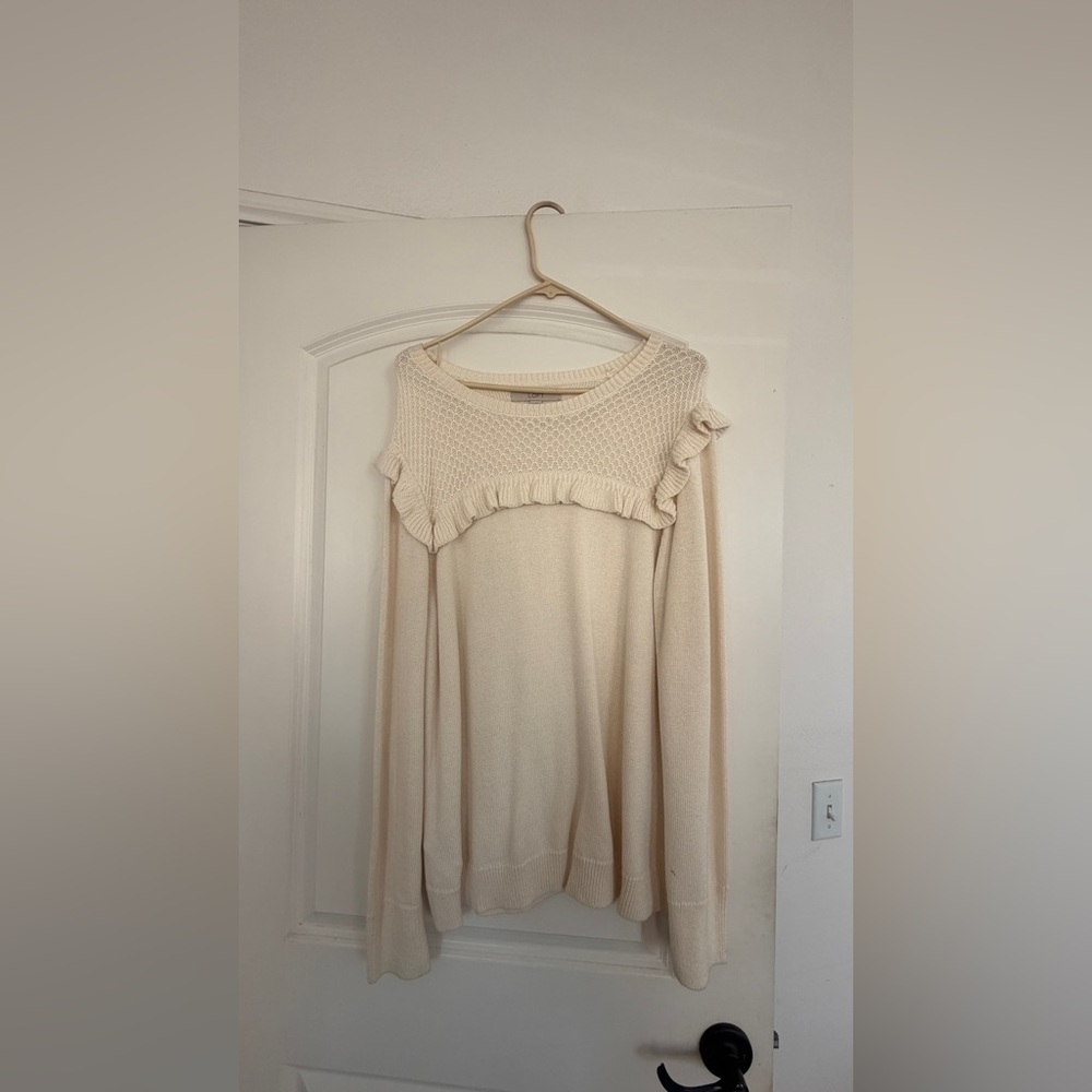 Cream Ruffle Knit Sweater